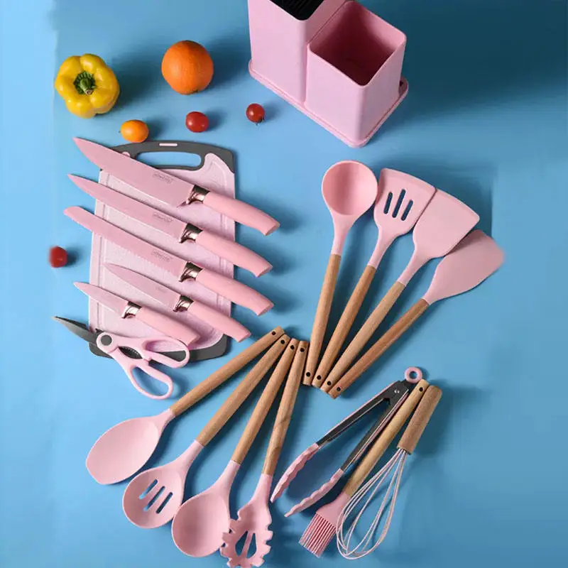 wholesale kitchen supplies 19 pieces silicone accessories cooking tools kitchenware set cookware silicone kitchen utensils
