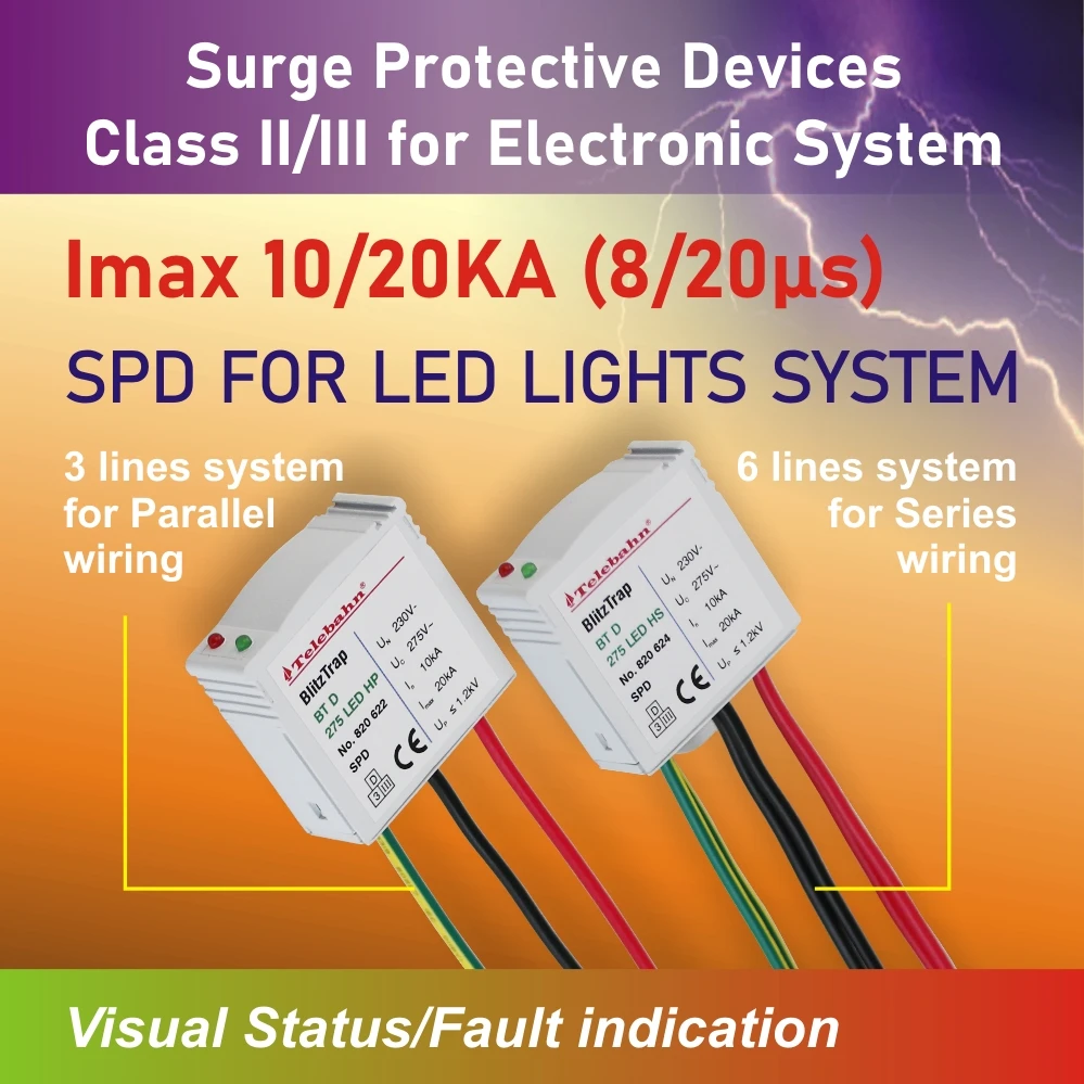 Telebahn 10kA 20kA10kV 20kV 275V AC IP67 LED TVSS Surge Arrester Protector SPD for Street Light