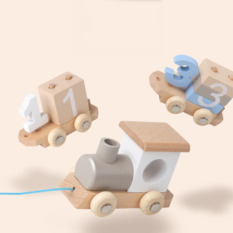 Early Learning Montessori wooden number train toy Kids stacking sorting blocks Set Toy