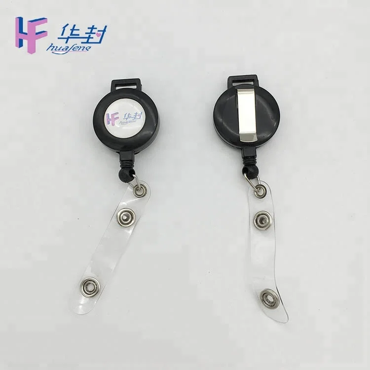 Черный круглый выдвижной держатель для ски-пасс с кнопкой клип