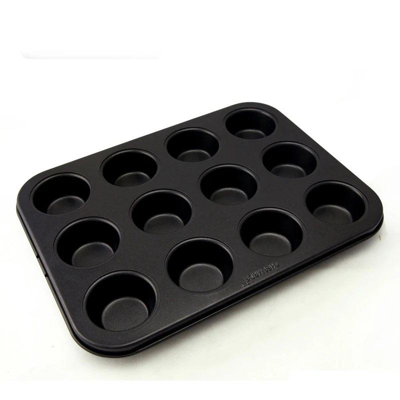 CHEFMADE 12 Cups Mini Non Stick Silver Black Cookie Airbake Cupcake Tray Cake Mold Baking Dish Muffin Pan