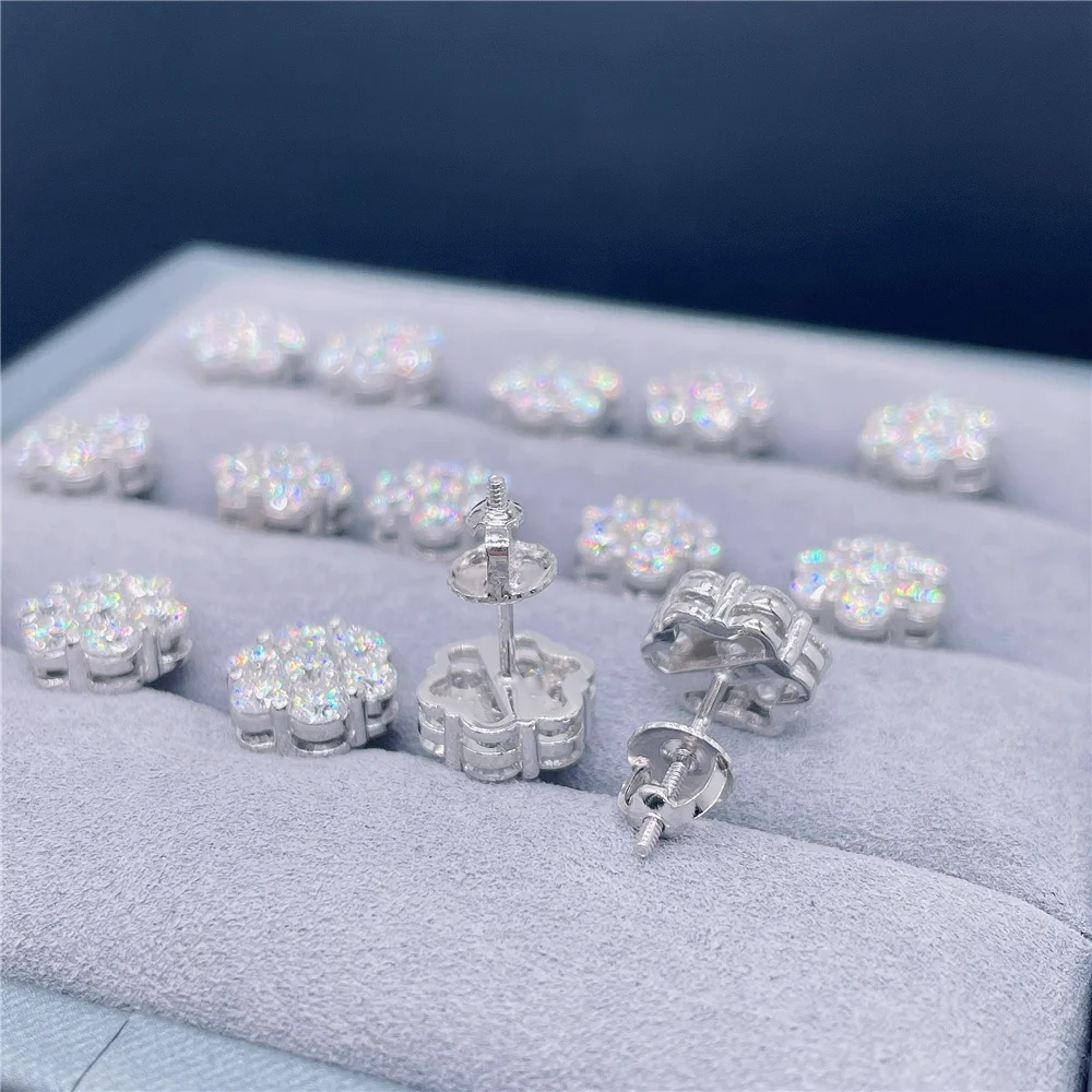 Zuanfa Popular Pass Diamond Tester Fine Jewelry 925 Silver 8mm 12mm 15mm Flower Earrings VVS Moissanite Stud Earrings