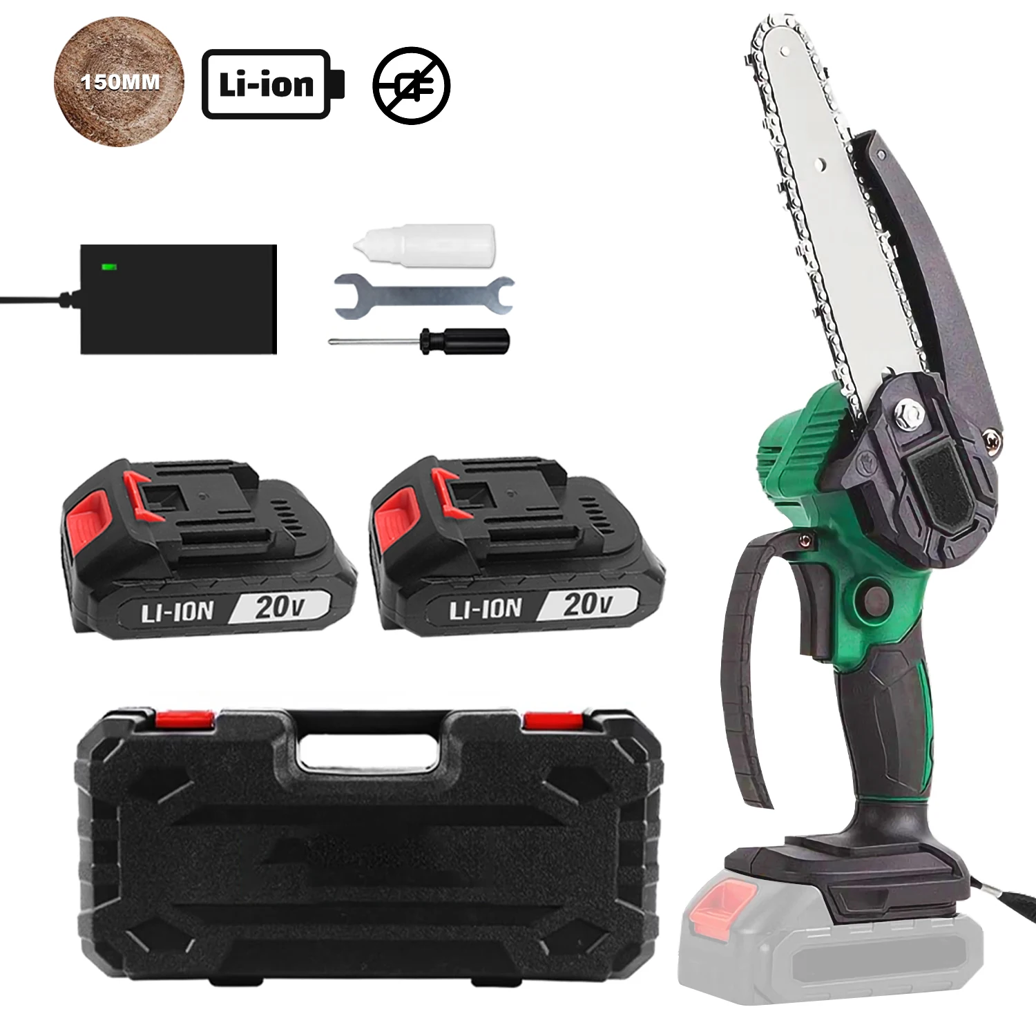 Mini Electric Chainsaw with 100mm Blade Diameter Long-Lasting Rechargeable Battery 12m/s Chain Speed and Tool-Free Tensioning