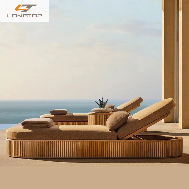 Hotel Beach Luxury Lounge Chair Leisure Outdoor Garden Furniture Villa Terrace Poolside Metal Teak Waterproof Sun Lounger