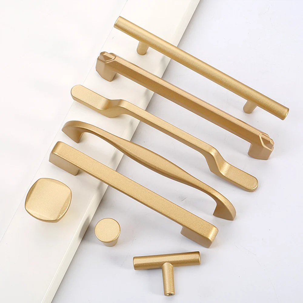 Luxury Gold Door & Window Glass Lever Handles Stainless Steel Aluminum Sideboard Wardrobe Closet Kitchen Cabinet Interior Pulls