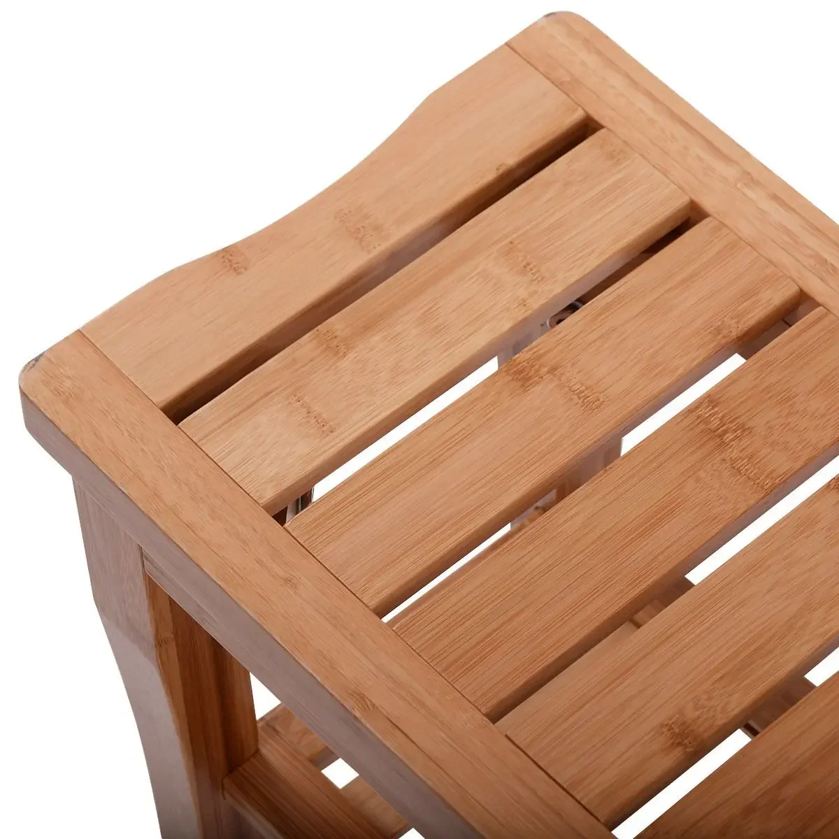 Modern Design Waterproof Bath Shower Storage Shelf Stool Durable 2 Tier Bamboo Bathroom Seat Bench