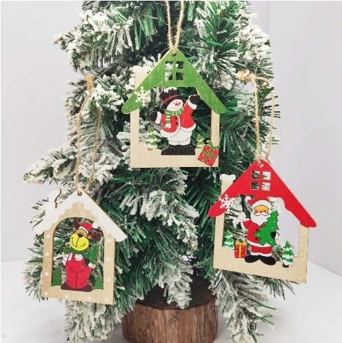 New Christmas Decoration Products Wooden Tree Frame Cartoon Pendant Creative Cartoon Elderly Tree Pendant