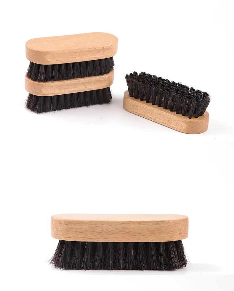 Custom LOGO 10 CM Horse Hair PP Mixed Shoe Brush Shoe Cleaner 100% Natural Wooden Horsehair Shoes Brush Wood Brushes
