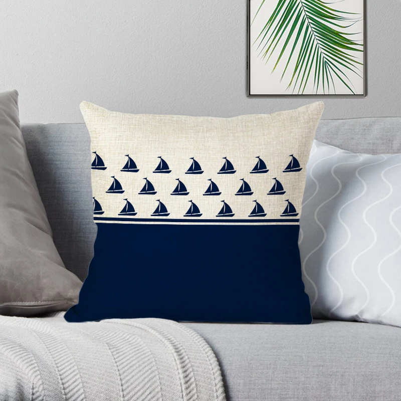 New Modern Sailing Ships Marine Printing Anchor Rudder Linen Throw Pillow Case for Couch Seat Bedroom Home Decor