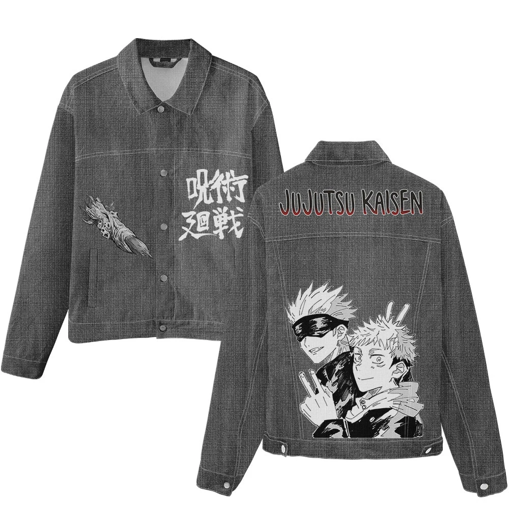 Liluo Japan Anime Men Denim Jacket 3D Harajuku Streetwear Hip Hop Kpop Jeans Coat Casual Cartoon Denim Jackets