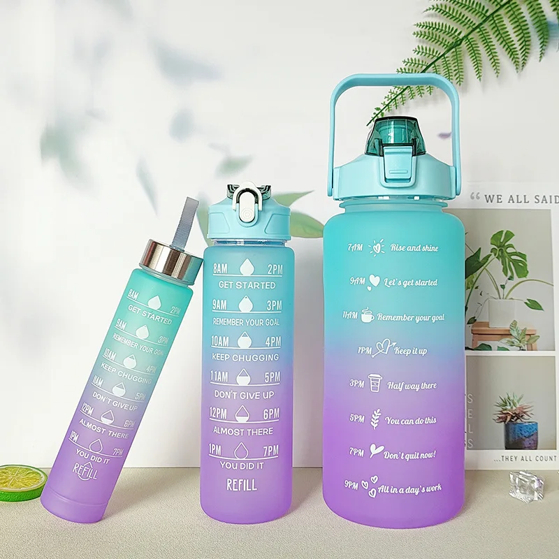 Portable Sports Gradient Color Drinking Water Bottle 3pcs/Set Motivational Water Bottles Set 3 in 1