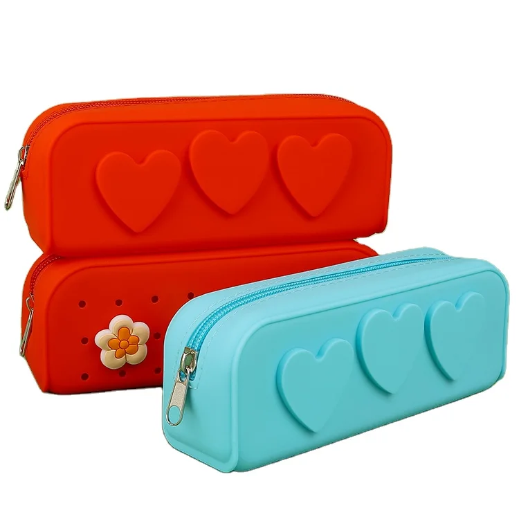 Custom Logo Cartoon School Cute Pencil Case Love Shape DIY Charm kids Pencil Case for girl canvas pencil case anime stationery