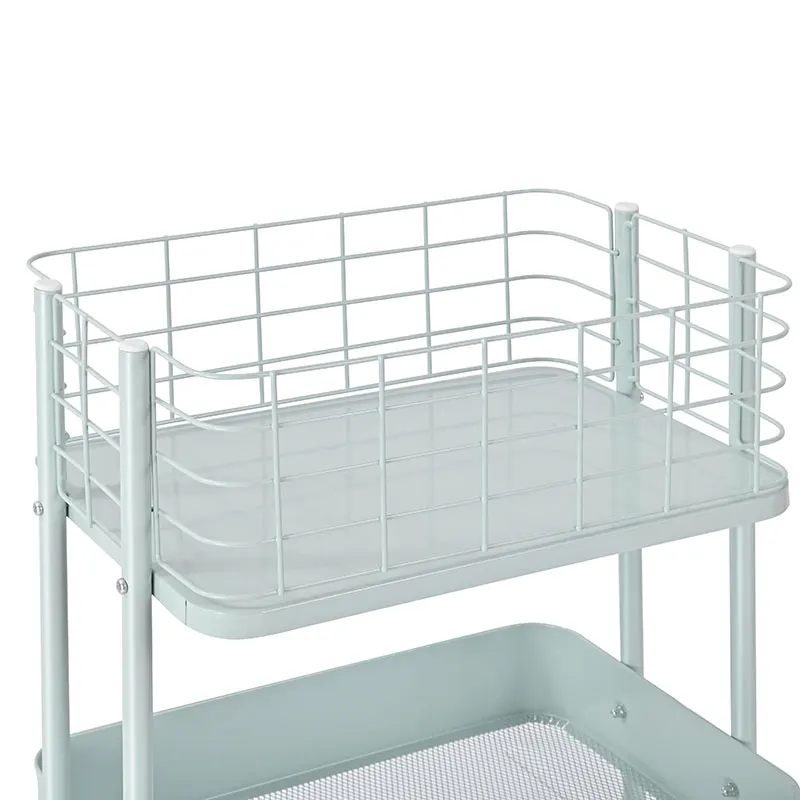 Multi-Scenario Storage Rack 3 Tier Metal Utility Cart 13CM High Fence Storage Trolley for Dormitory Office Kitchen Bathroom