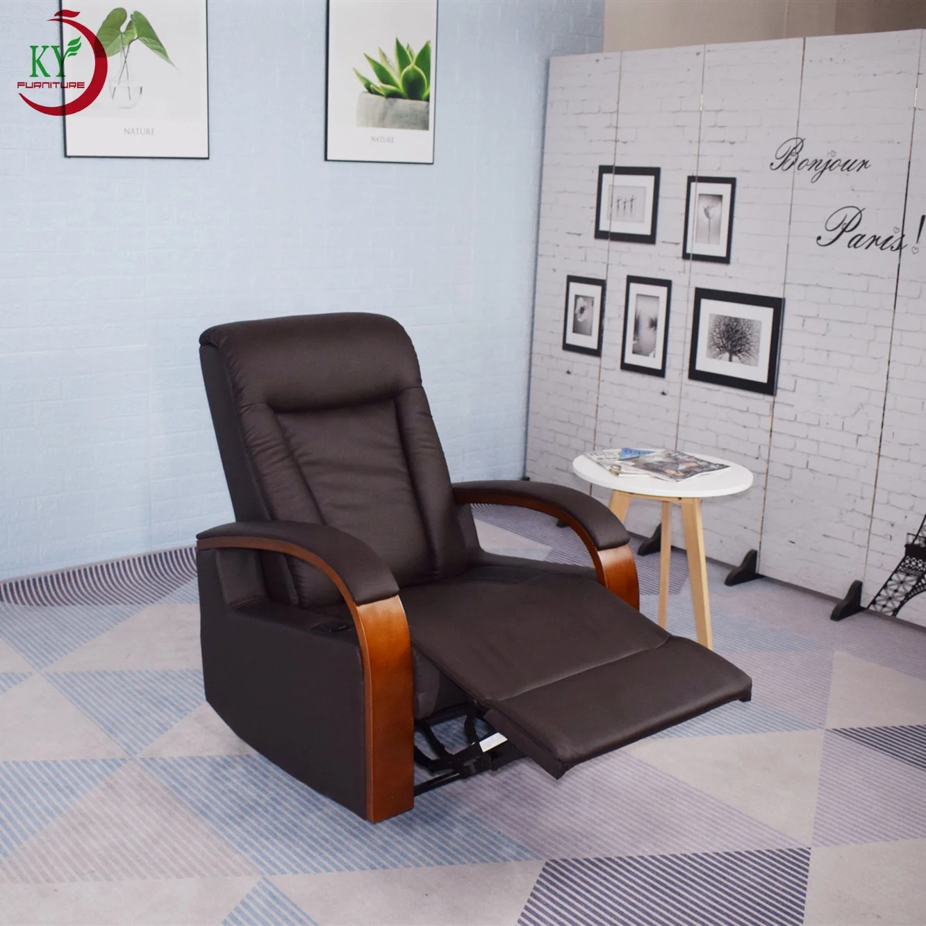 Geeksofa  Home Theater Adjustable Comfortable Relaxing Leather Sofa With Rotating Manual American Recliner for the Elderly