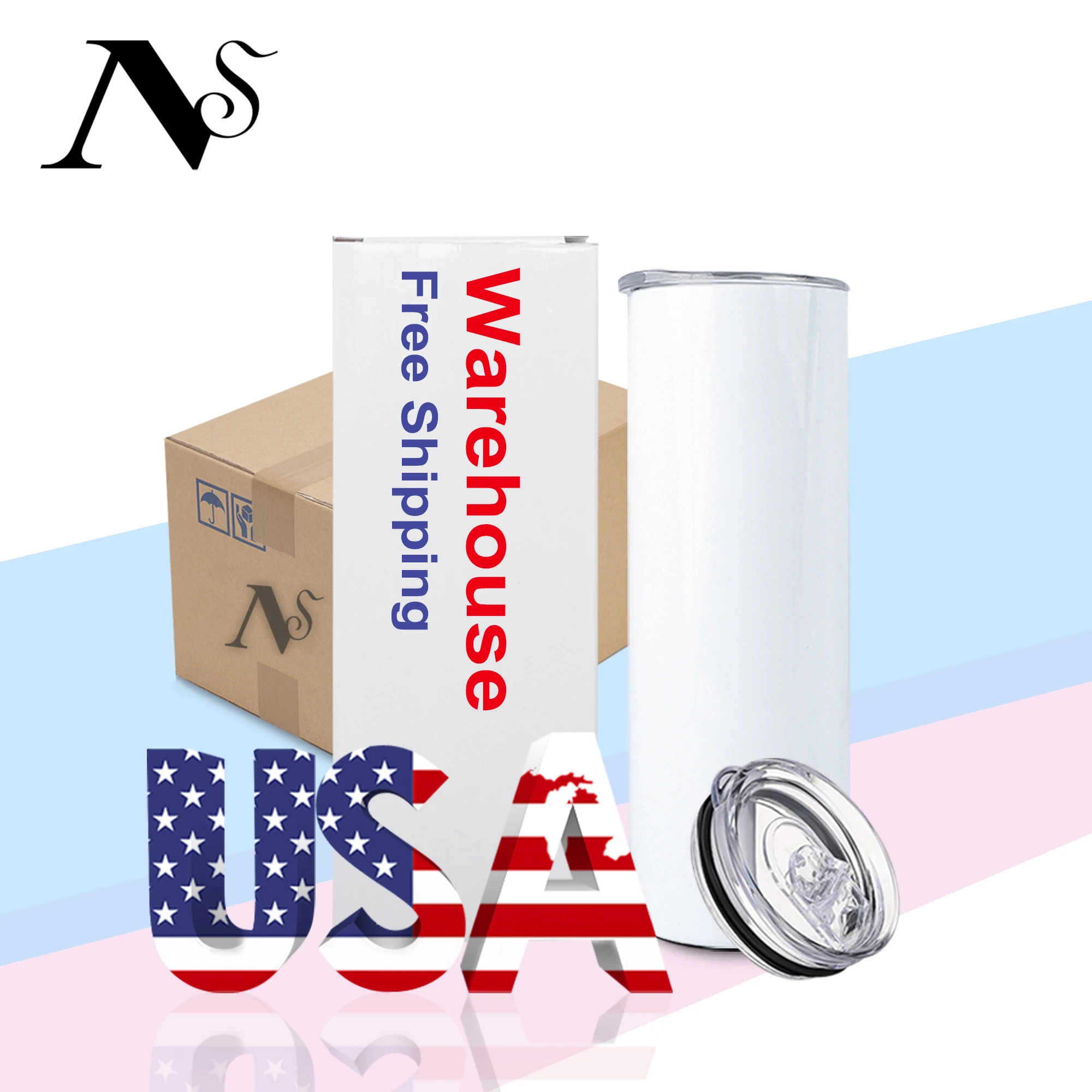 USA US Warehouse Stock White 20oz Straight Skinny Sublimation Blanks Stainless Steel Tumblers Cups with Straw and Rubber Bottom