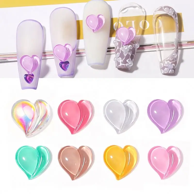 
SIQI 8*8mm Cute Resin Heteroideus Peach Love Heart Jelly Shimmer DIY Nail Charms 