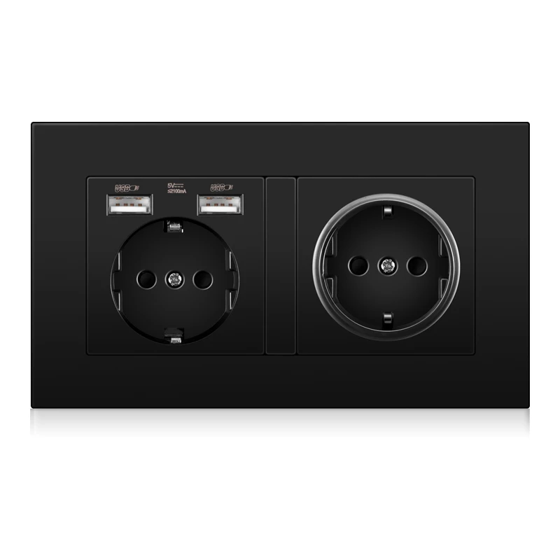 NOVSKI Factory price Plastic panel  German 2gang wall socket with 2 USB socket EU standard home power
