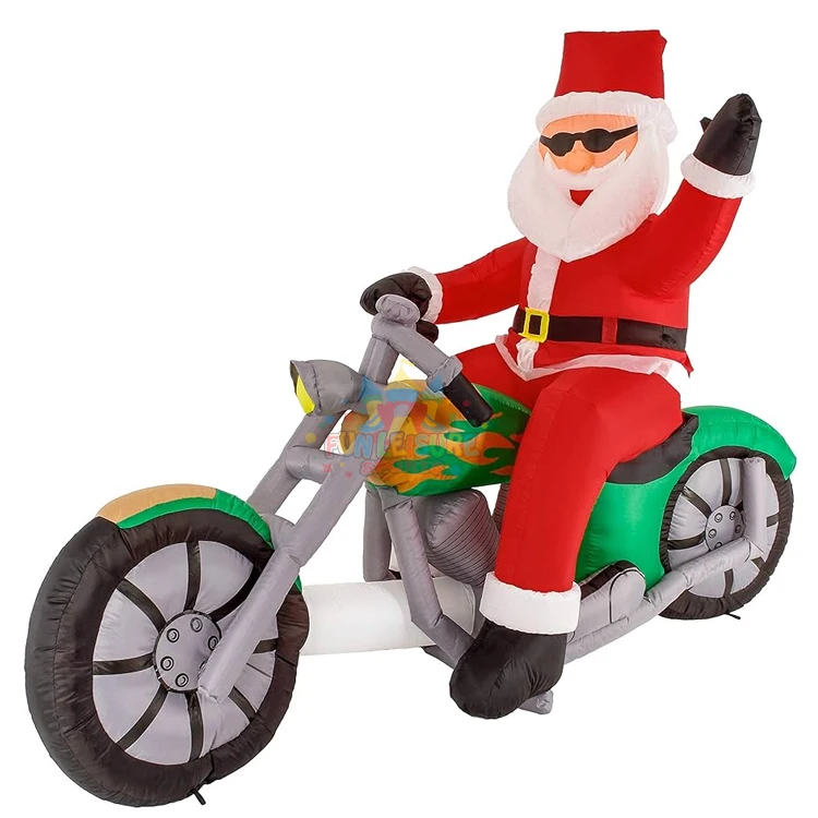 Commercial grade Xmas blow up yard decor 6ft inflatable santa claus riding a motorcycle with hand up waving hello