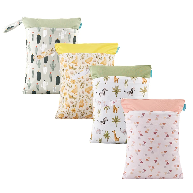 Happyflute Hot selling large capacity mummy wetbag 30*40cm Two zipper Pocket with Handle Baby Cloth Diaper Wet Bag