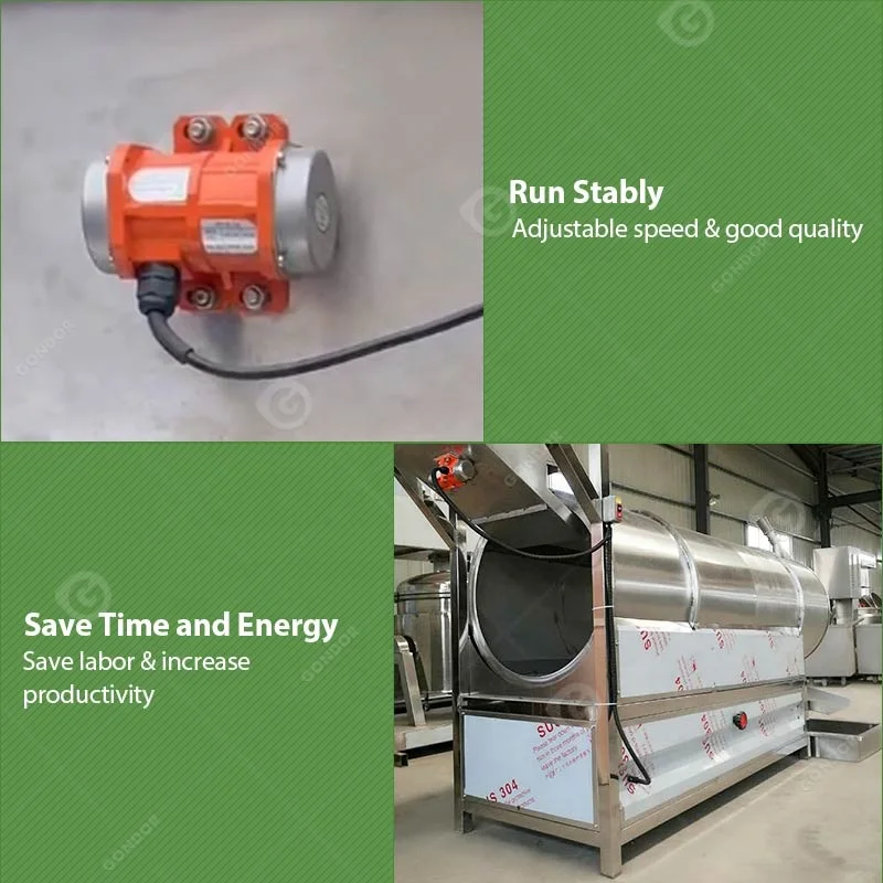 Commercial Powder Potato Chips Nuts Small Dry Continuous Drum Fry Puffed Snack Seasoning Machine