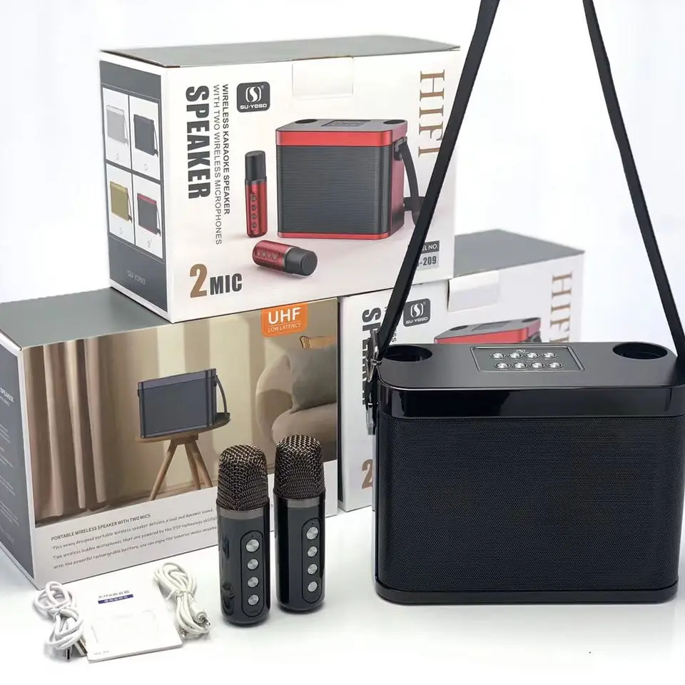 Оптовая продажа, сабвуфер с двойными микрофонами, динамики YS209, Домашние развлечения, наружные беспроводные караоке-динамики