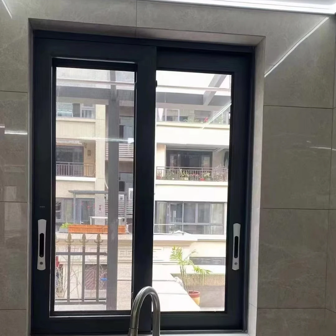 Modern Chinese Sliding Casement Kitchen Windows Double Tempered Glass Soundproof French Style with Louver Curtains Home Bedroom