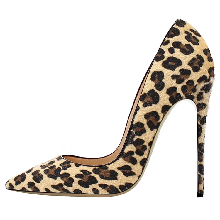 Animal print faux horse hair mature women high heel dress shoes pointy toe sexy high-heeled shoes