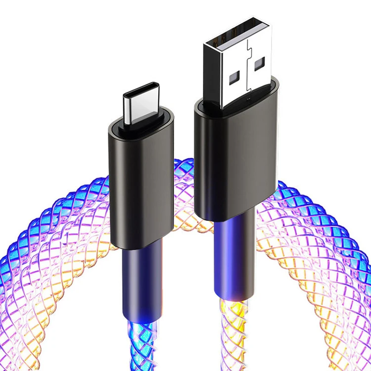 Settpower JBA03 66W RGB colorful gradient LED soft light super fast charging data cable 6A data transmission charging cable
