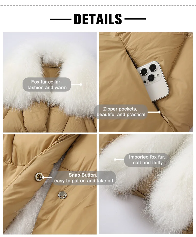 Jancoco Fashion Big Real Fur Collar Women Bubble Down Puffer Coat