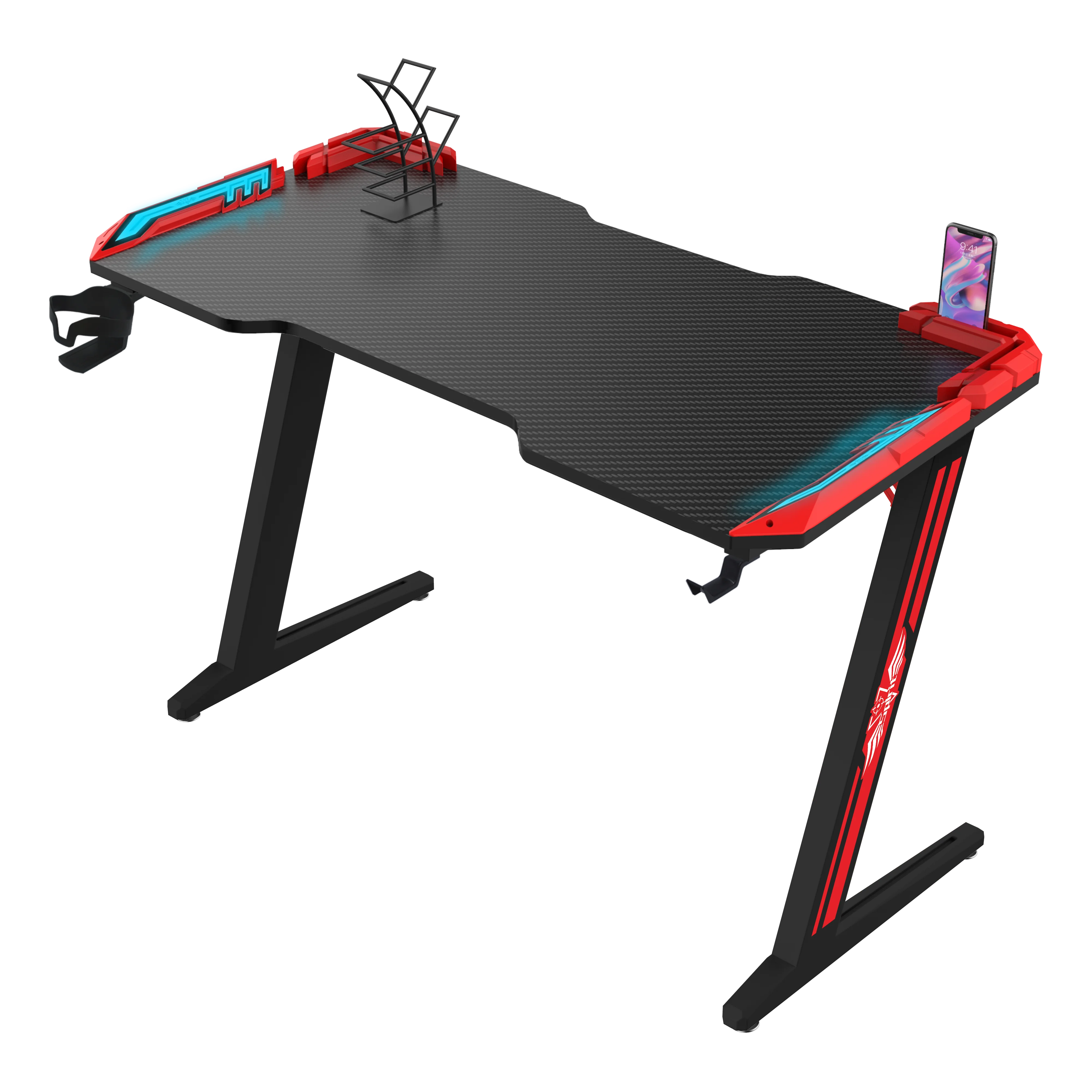 Оптовая Продажа с фабрики Высокое качество 120 см красный RGB игровой компьютерный стол с подстаканник Z-образный черный эргономичный игровой стол