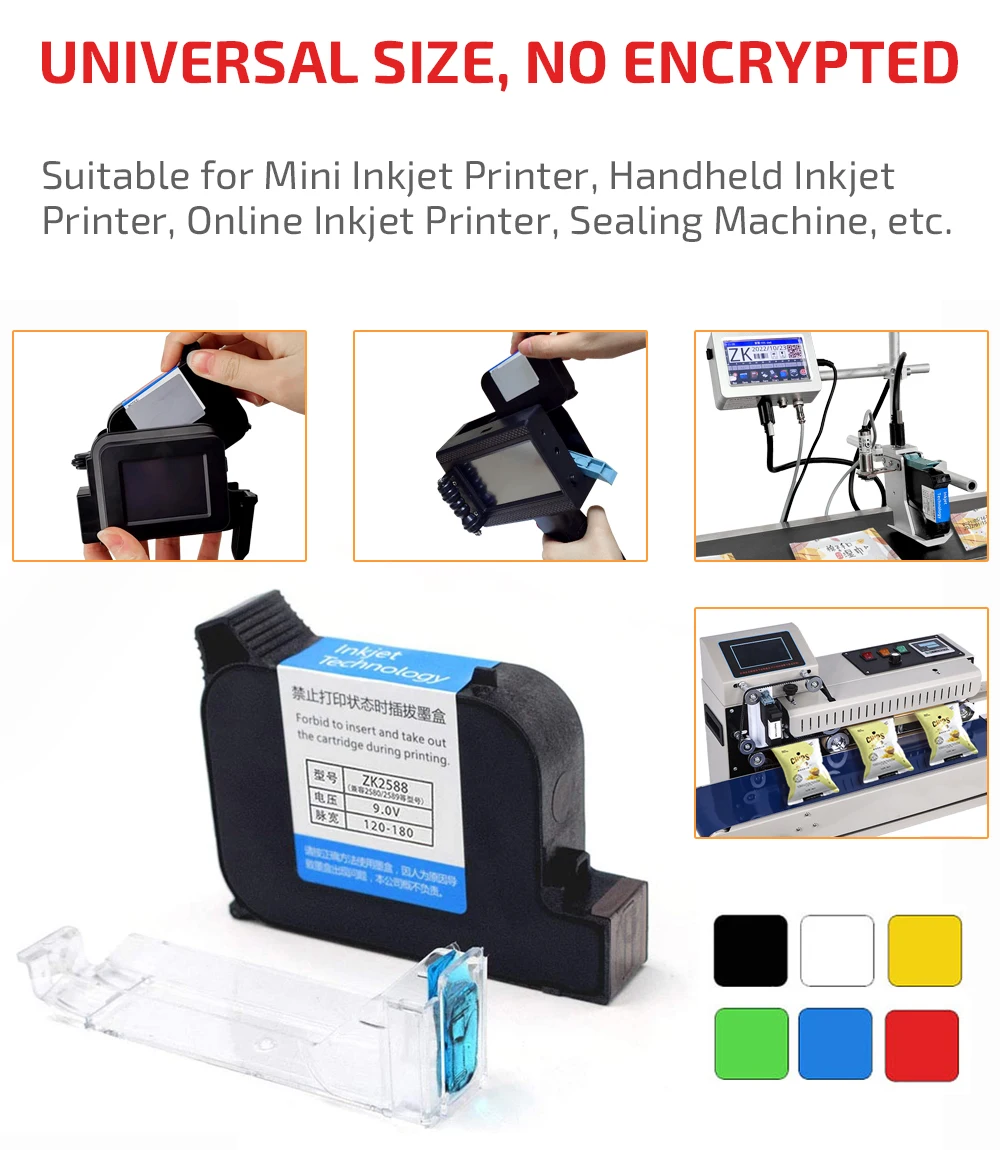 Compatible 42Ml Black Inkjet Printers Semi-Automatic Solvent Ink Cartridge 12.7Mm