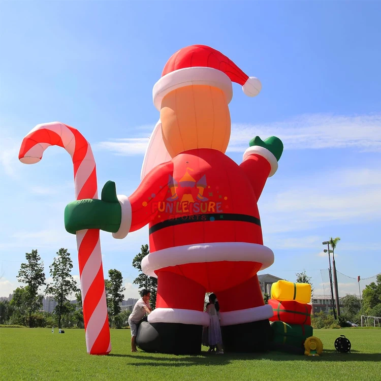 Outdoor xmas deco items giant 26ft Christmas inflatable santa claus with cindy cane and gift boxes