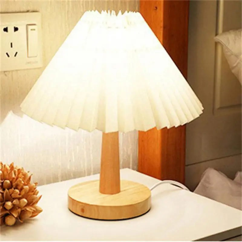 Vintage Pleated Lamp 5 Styles Dimmable USB Remote Control Retro Wooden LED Table Lamp Night Light Desk Bedside Home Decor
