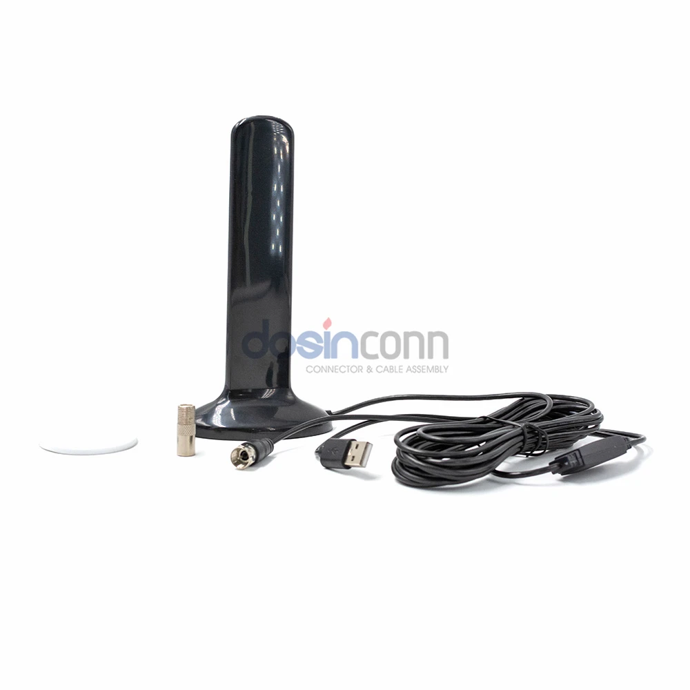 170-230MHz / 470-862MHz Magnetic Base TV Antenna with F Male IEC Male Connector