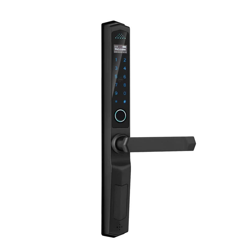 Smart Intelligent digital electronic Tuya wifi fingerprint handle door lock main sliding swing aluminum frame code door lock