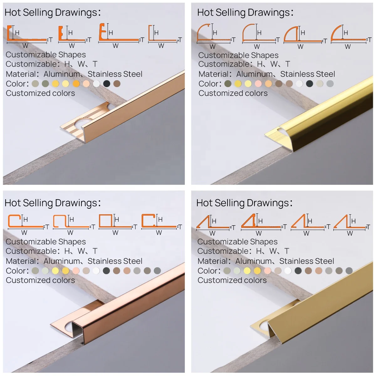 DECORTRIM Custom Interior Metal Trim Profile Modern Style Flexible Aluminum Alloy Wall Corner Strip for Tile Trim for Interior
