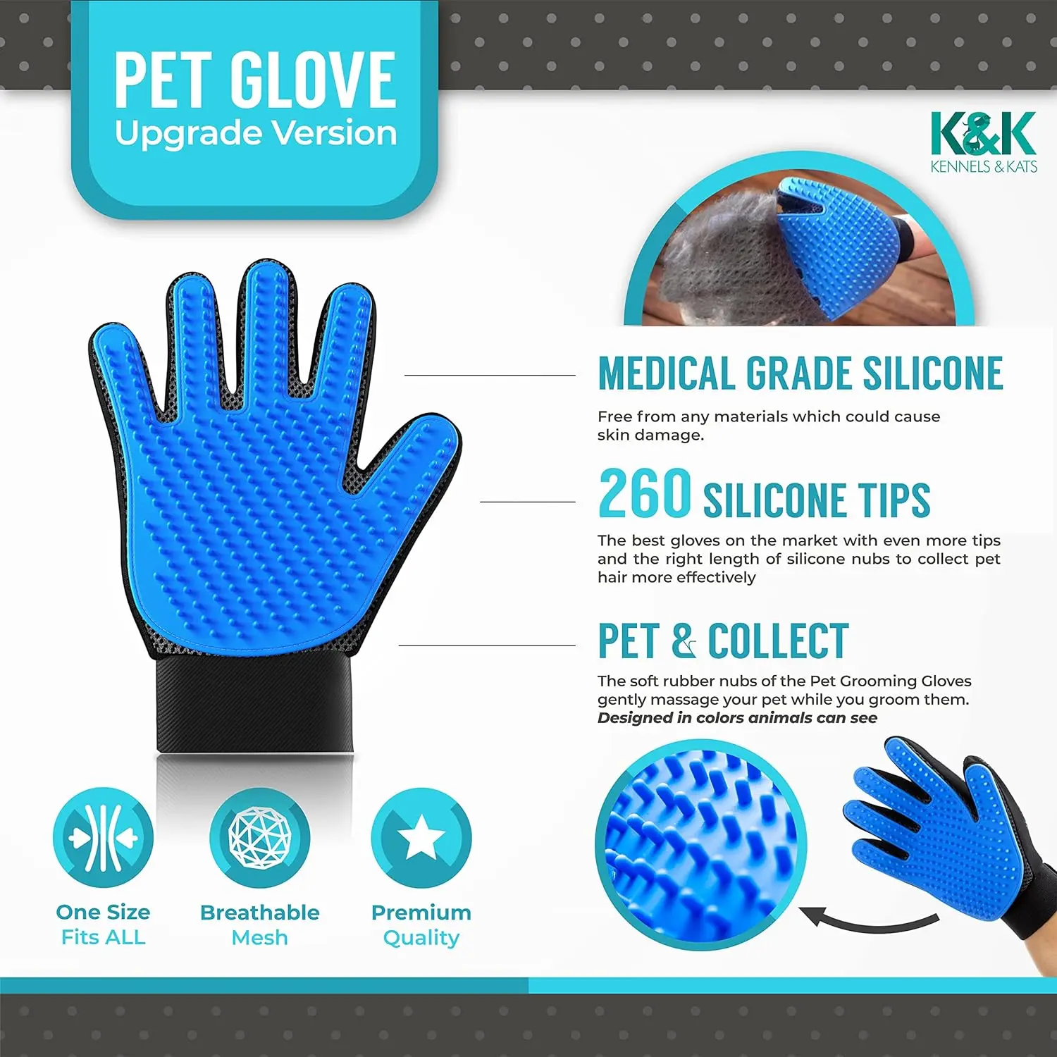 Pet Hair Remover Glove - Gentle Pet Grooming Glove Brush - Deshedding Glove - Massage Mitt