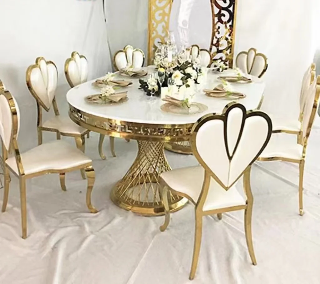 2022 high quality Stainless Steel  Frame  White  Round Marble Top Banquet  Dining Table