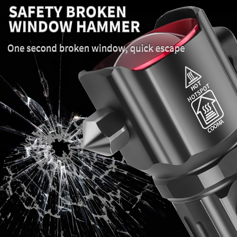 Type-C Charge Super Bright LED Flashlight with Safety Hammer Side Light Torch Light Portable Lantern Outdoor Adventure Lighting