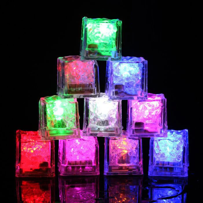 Wine Glass Decoration Led Block Flashing Induction Luminous Ice Acrylic Colorful Glowing Led Ice Cubes For Halloween Party