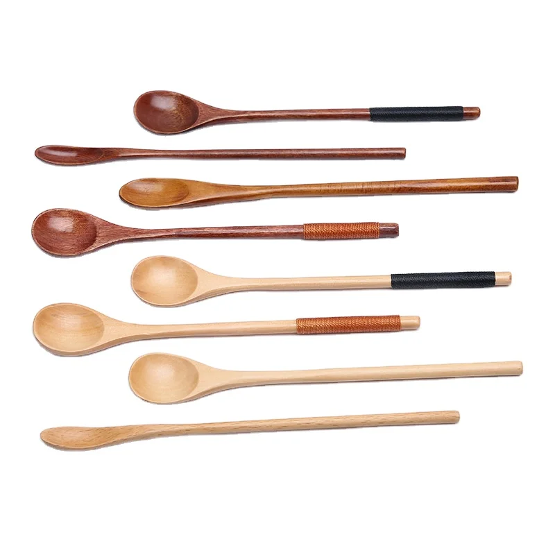 
customized tablespoon set small wooden wood ice cream scoop long handle 