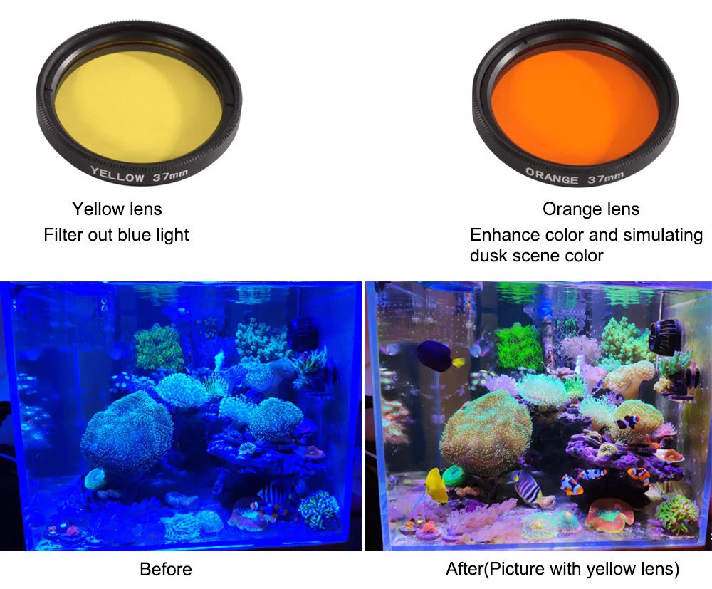 Universal Clip External Mobile Camera Cover Coral Lens 37mm 52mm Aquarium Orange Yellow Filter Lens Kit