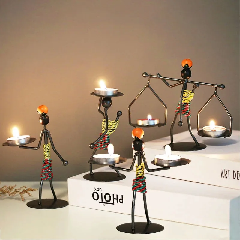 Drop Shipping Creative Beautiful Nordic Candlestick Home Bar Restaurant Decor Abstract Iron Men Design Candle Holder