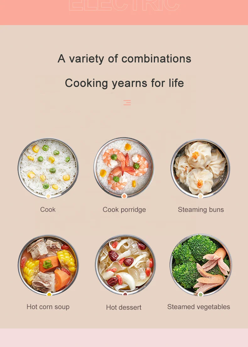 
2021 New Design 304 Stainless Steel Portable Multifunctional Cooking Lunch Box Self Heating Can Electric Cook Cooking Lunch Box 