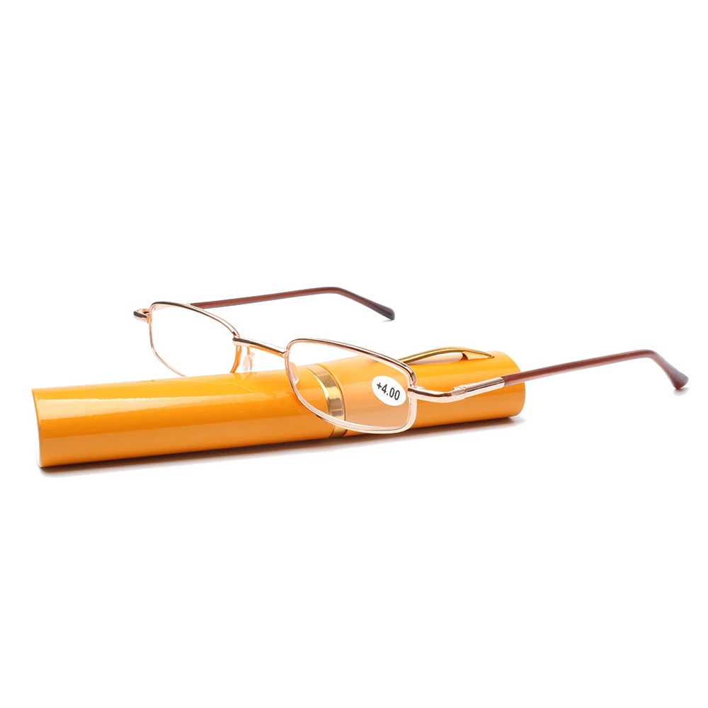 Wholesale metal frame pen tube reading glasses with case