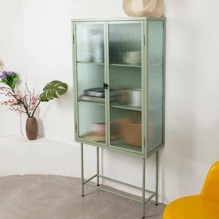 High end home office metal cabinet double 2 glass door display corner Showcases bookcase book cabinet for sales