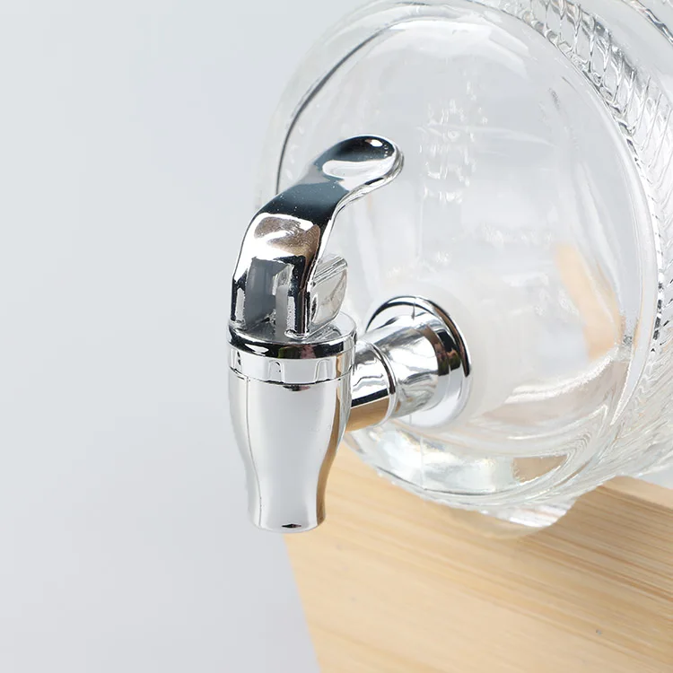 Drum design glass beer wine barrels whiskey barrel with faucet and wooden base CNLF