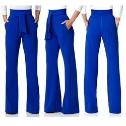 wholesale casual  basic pure color wide leg pants women with bandage