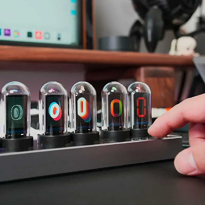 Nixie Tube IPS Vintage Digital Alarm Clock,6 Bit RGB Glow LCD Time Photo Display