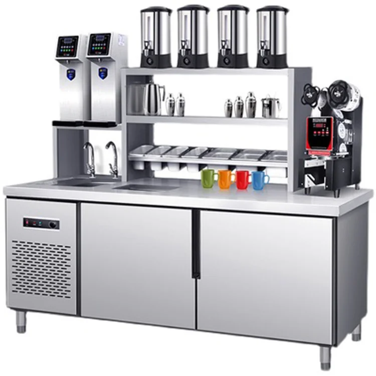 Hot Sell Commercial Stainless Steel Milk Tea Shop Counter Design Equipment Bubble Tea Counter Motor Multifunctional Provided 220